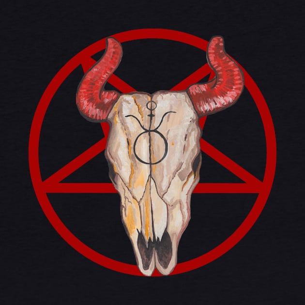 Cowskull red satanism pentagram by deadblackpony